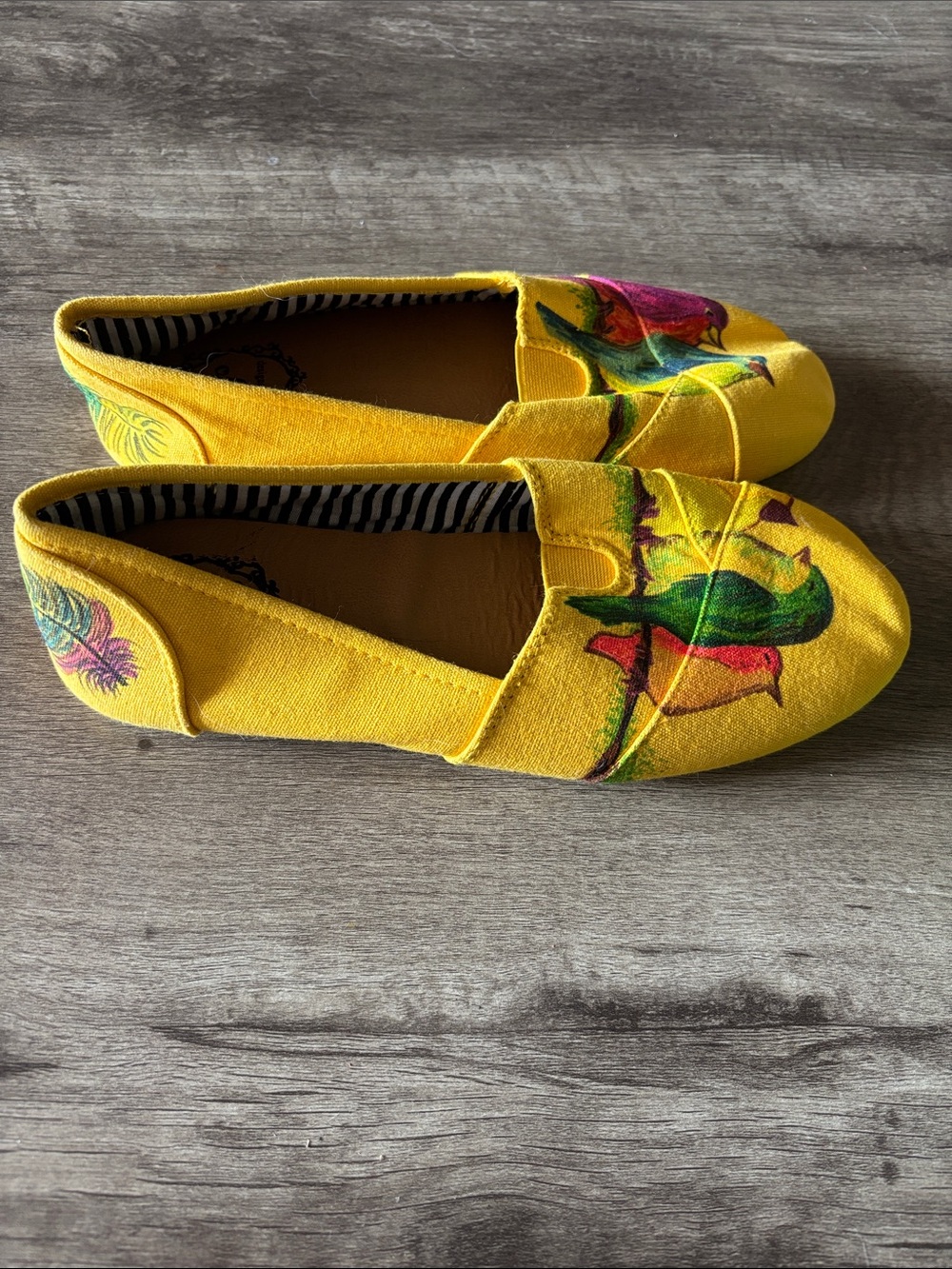 Ollio Yellow Canvas Slip-On Flats with Colorful Floral Art